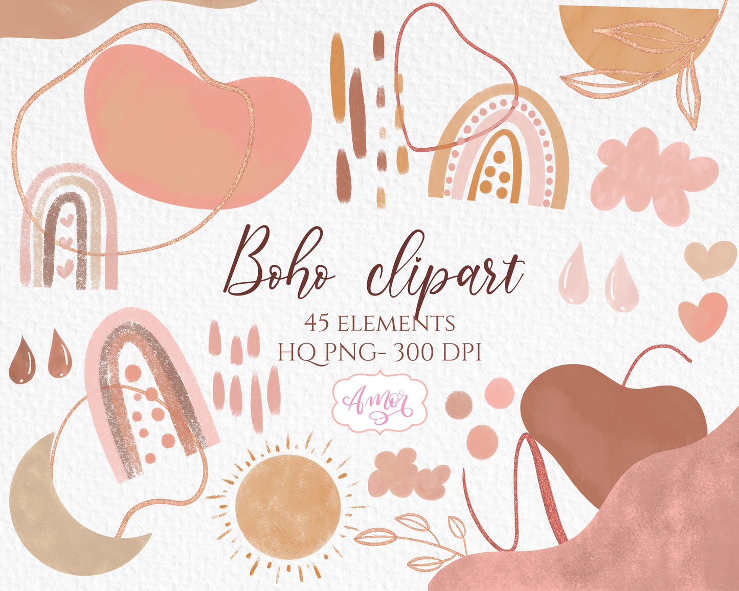 Boho Abstract Shapes clipart for wall art