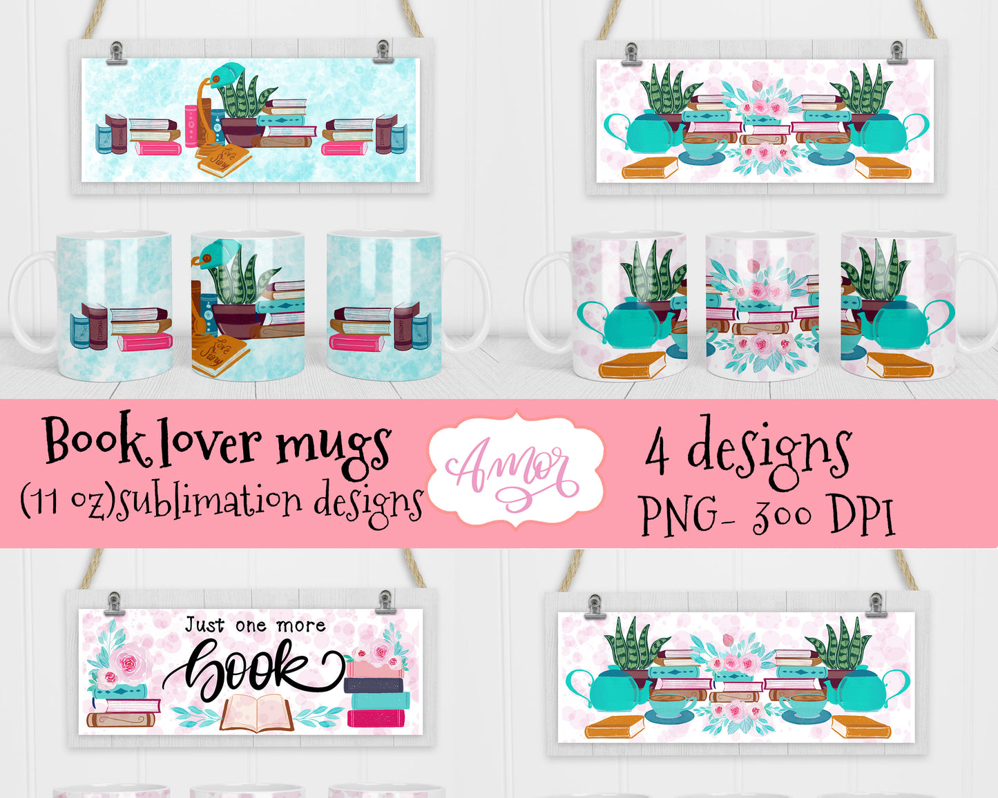 Book Lover Designs for mug sublimation 11 oz bundle