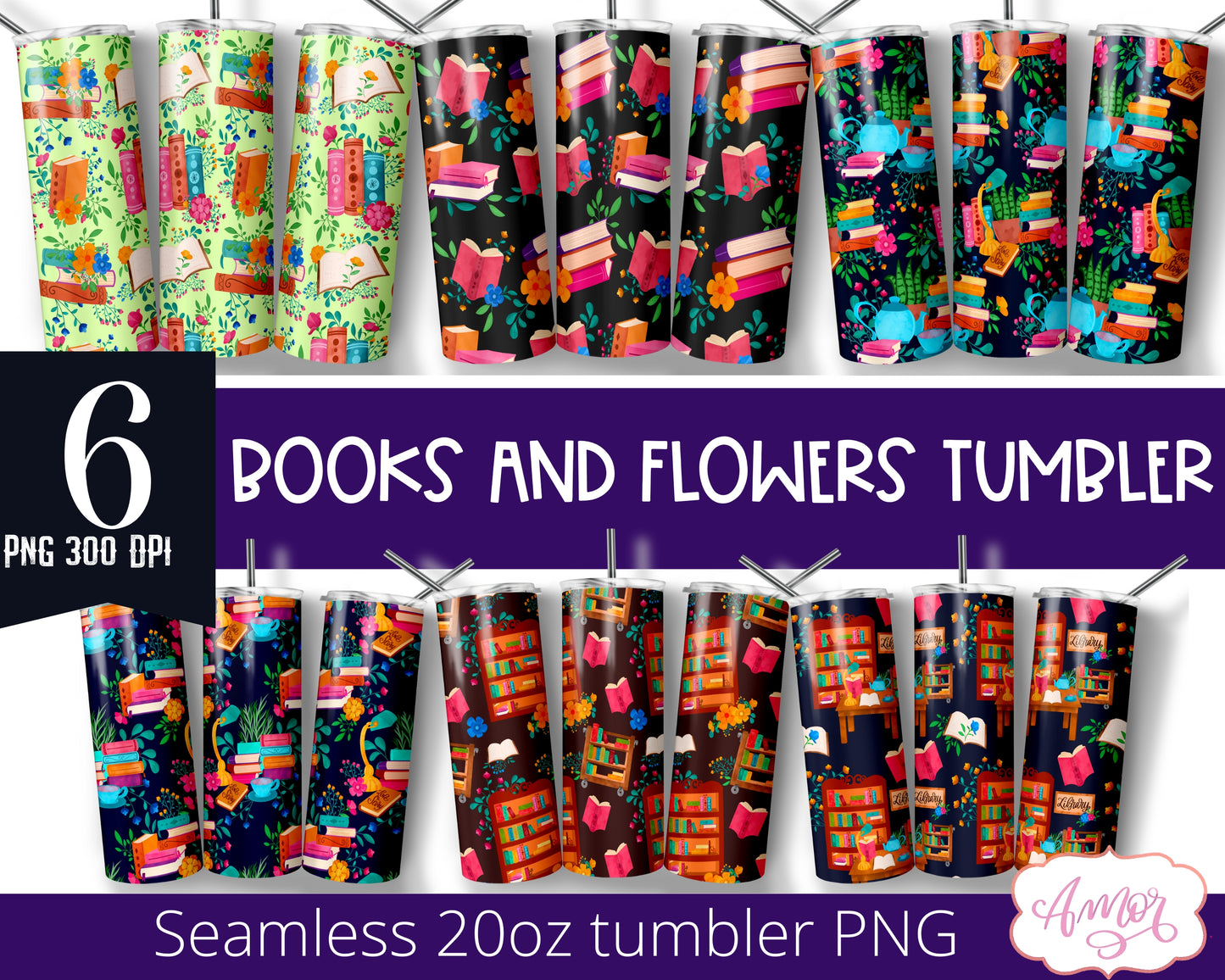 Book lover tumbler wrap bundle png designs for sublimation