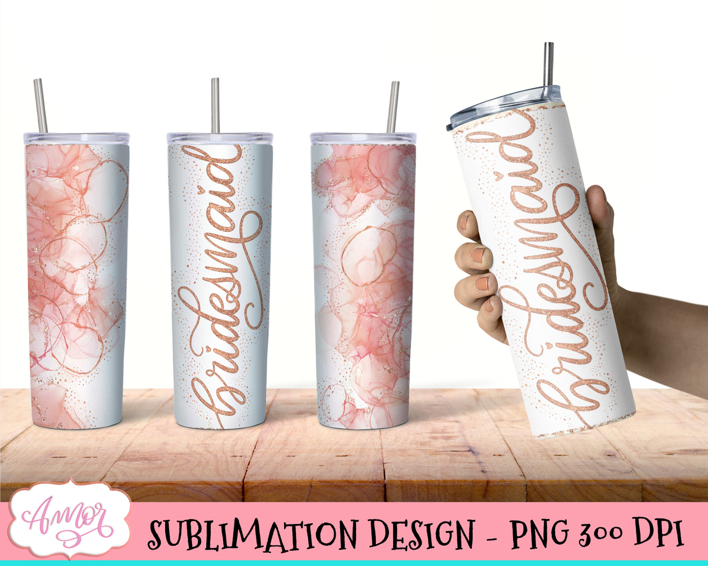 Bridesmaid tumbler wrap PNG for Sublimation