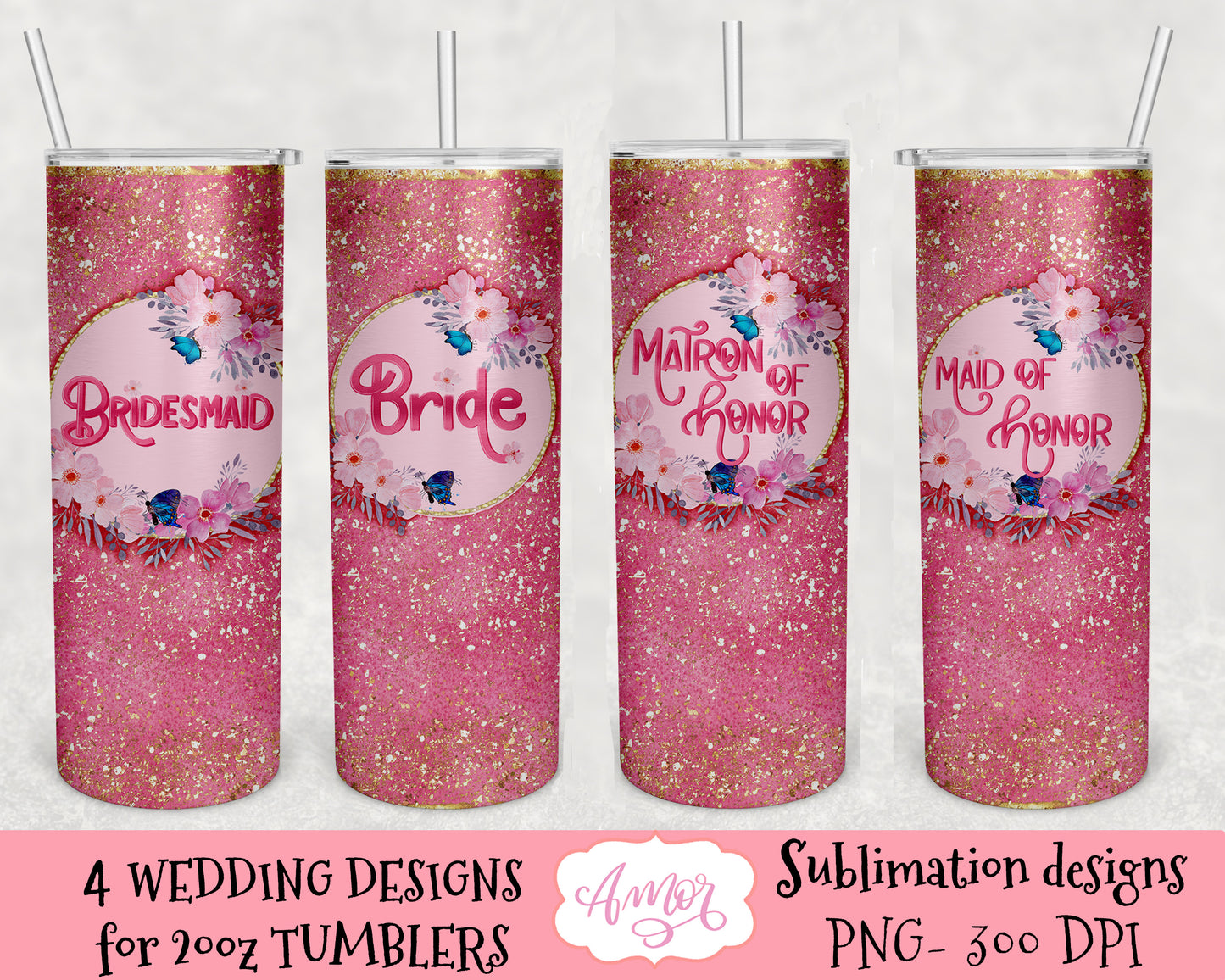 Bundle of 4 Wedding Tumbler Sublimation Designs