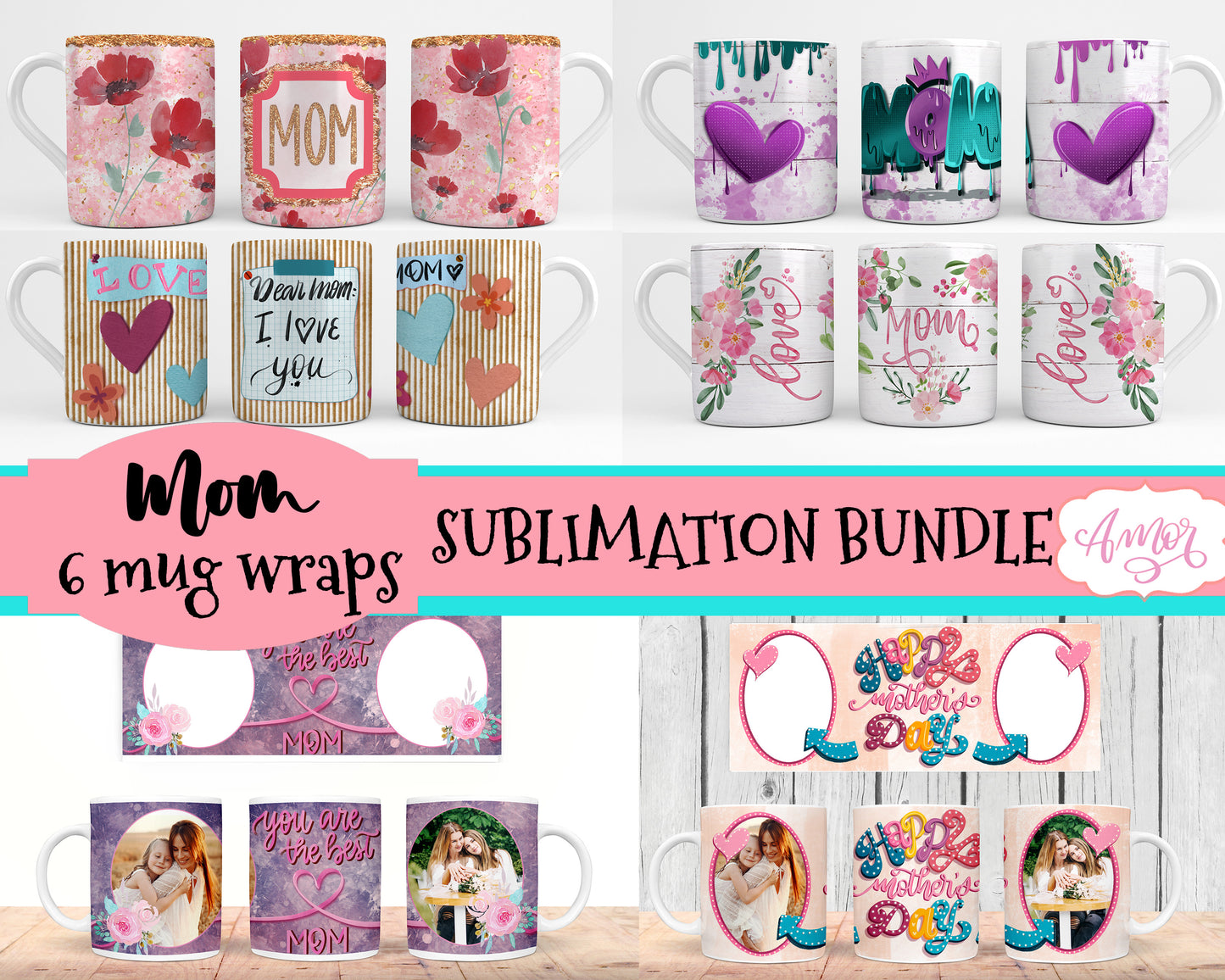 Bundle of 6 mother's day mug templates for sublimation