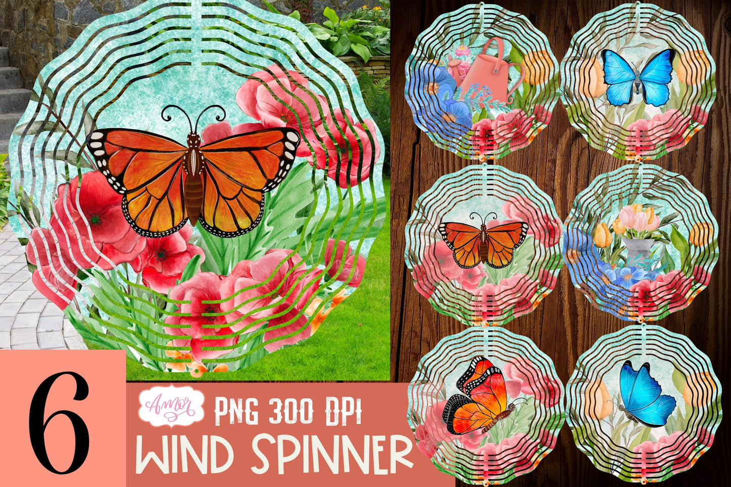 Butterflies and flowers wind spinner designs BUNDLE