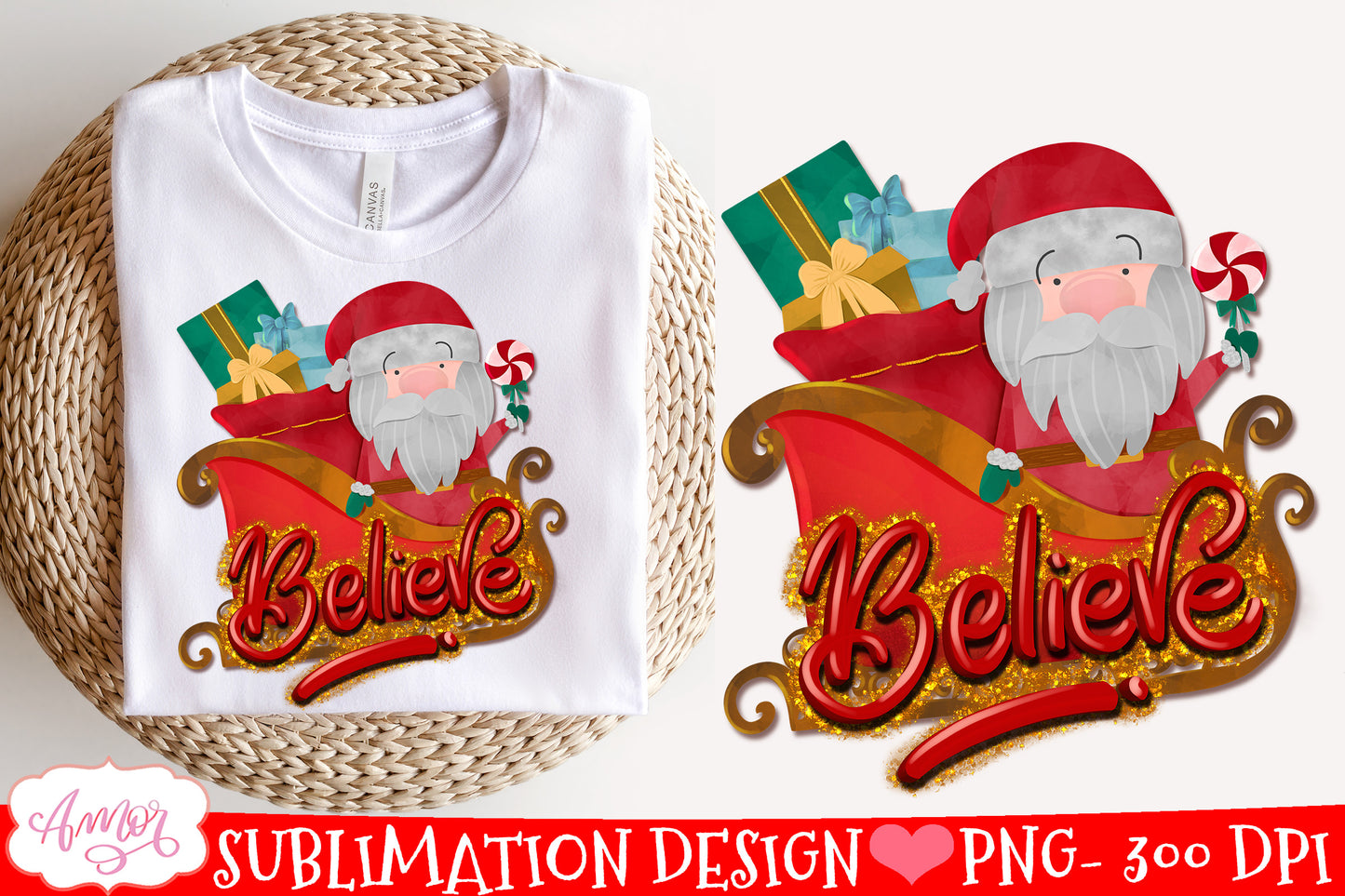 Christmas Believe PNG for sublimation Santa PNG design