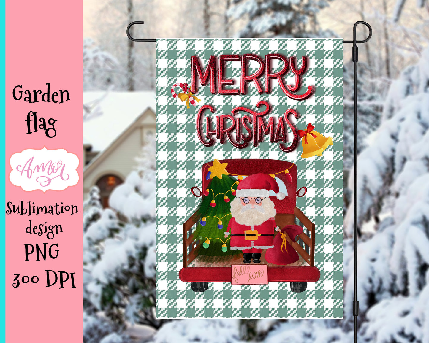 Christmas Garden Flag sublimation design with Santa Claus