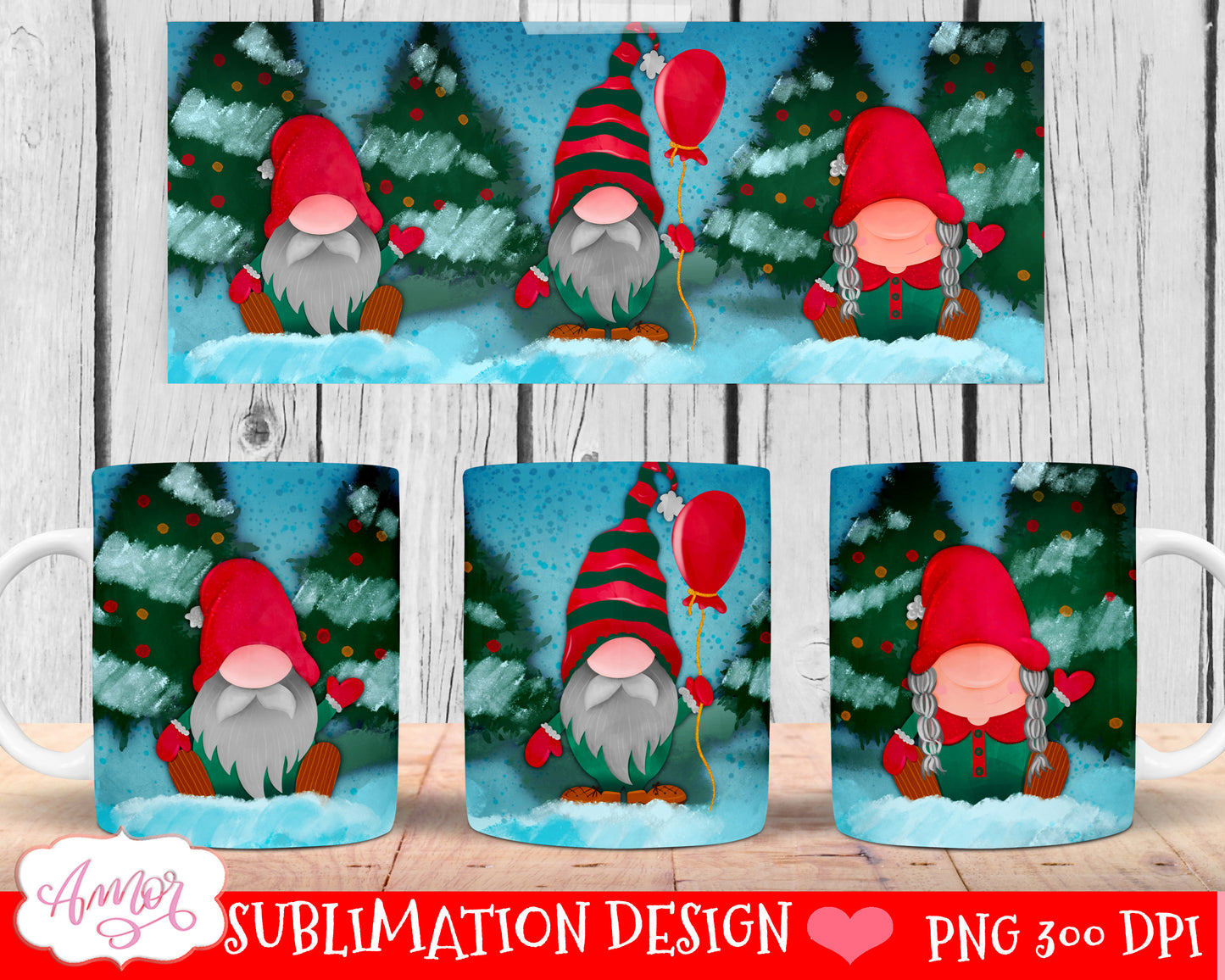 Christmas Gnomes mug wrap for sublimation 11oz 15oz mugs