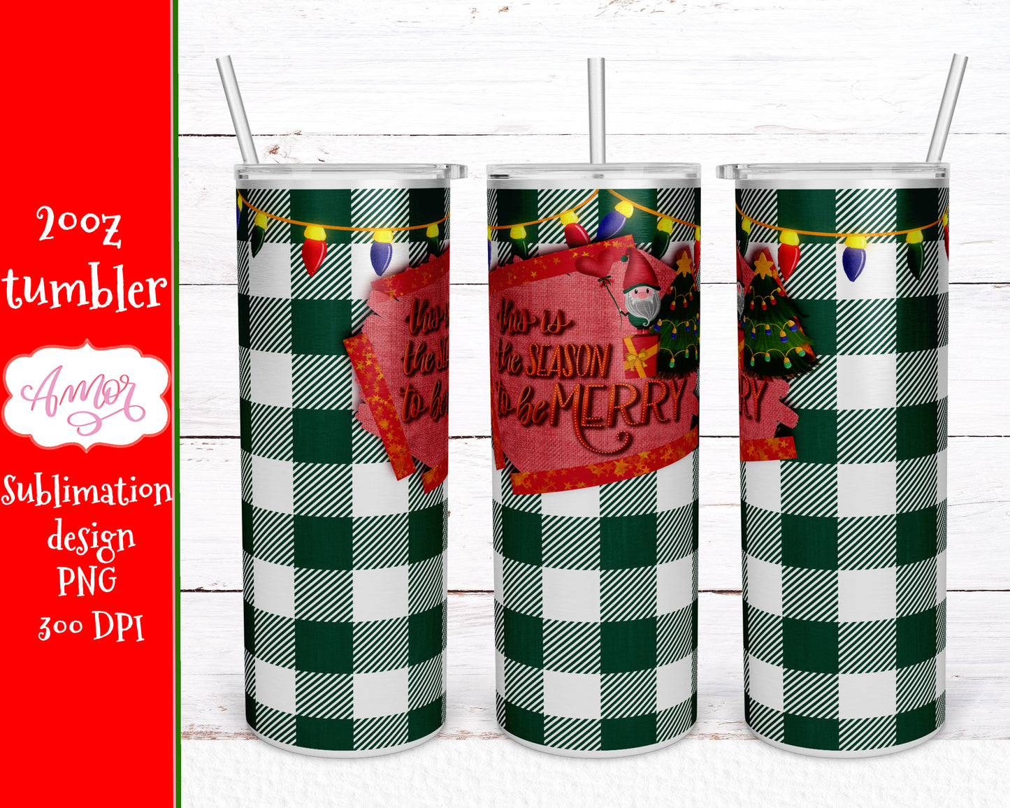 Christmas Gnome sublimation design for 20oz skinny tumbler
