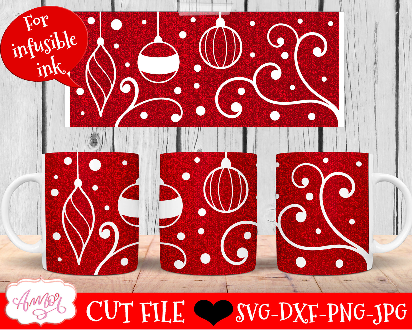 Christmas Mug Wrap SVG for Cricut infusible ink 12oz mug