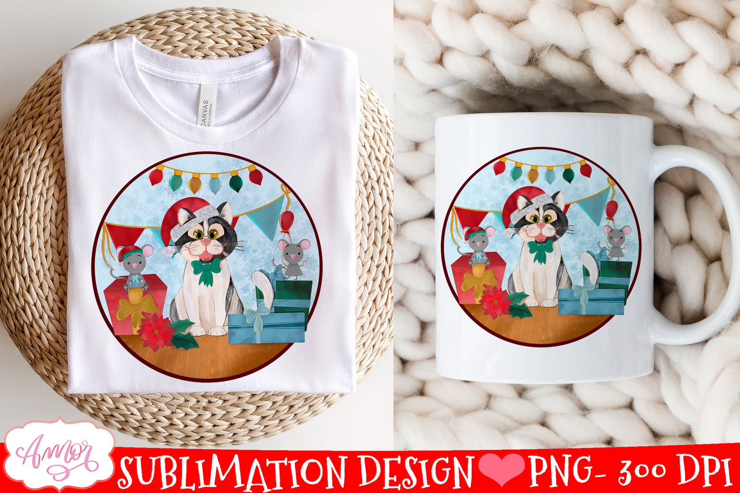 Christmas cat sublimation PNG Christmas design for kids
