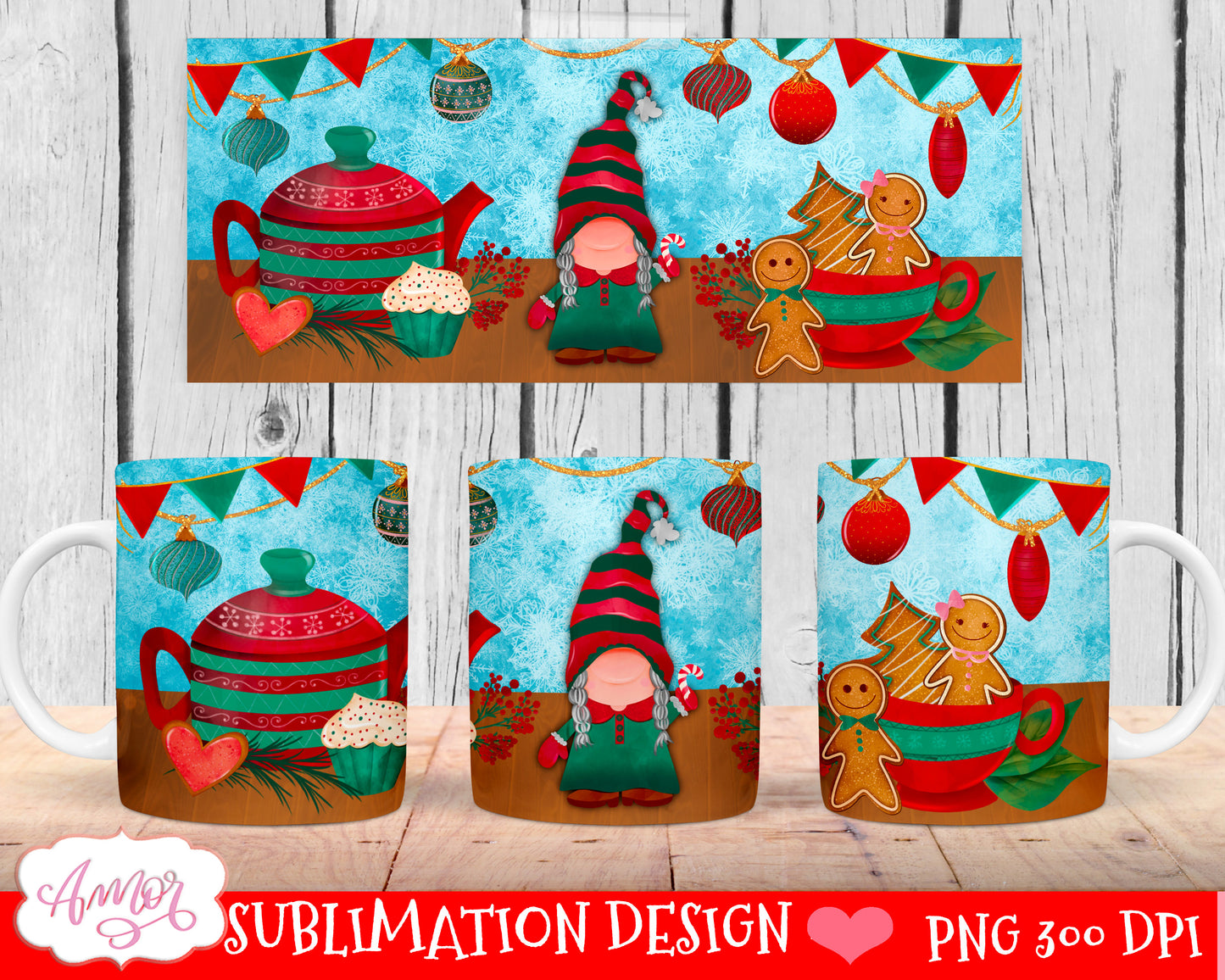 Christmas gnome design for mug sublimation Holiday PNG