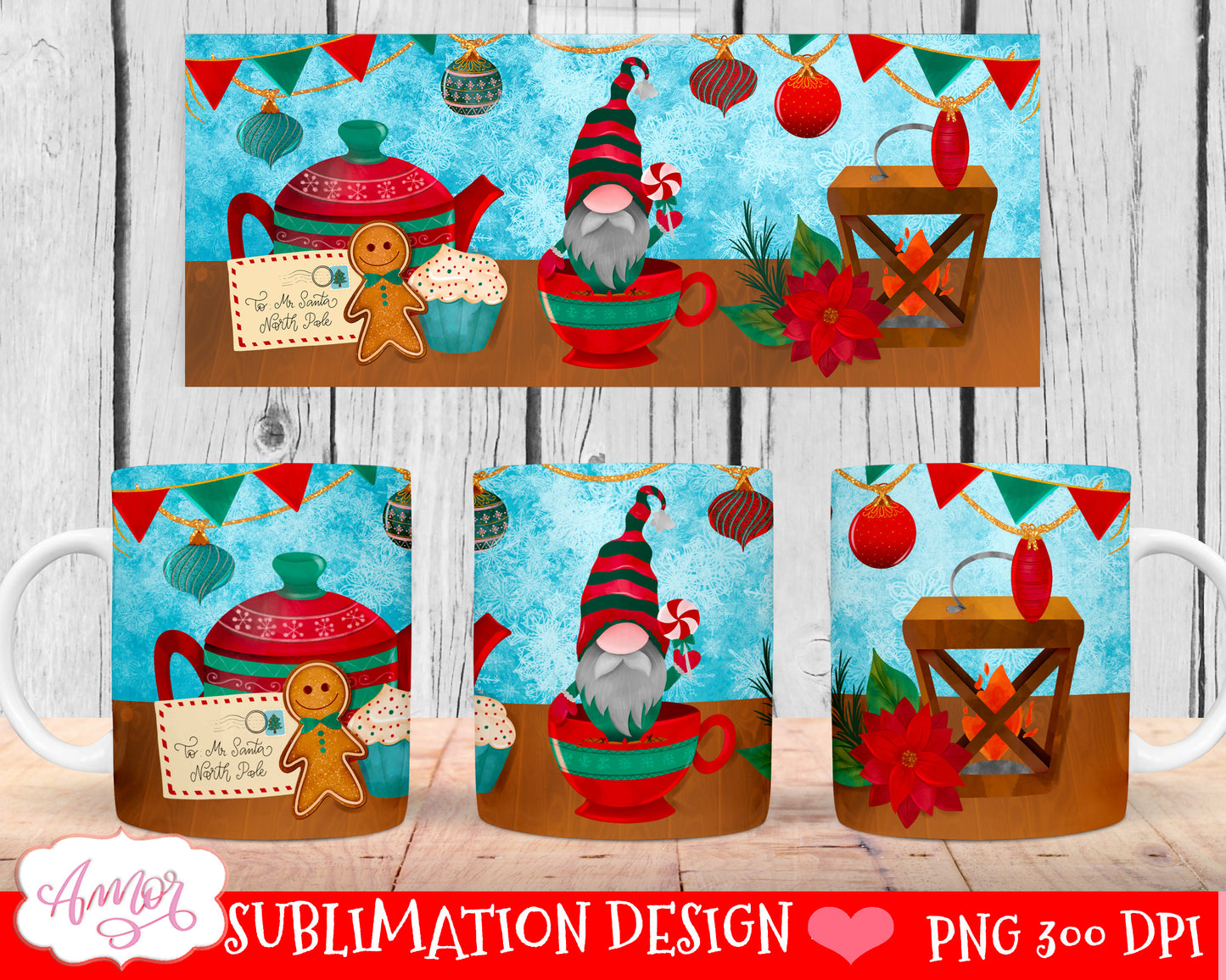 Christmas gnome design for mug sublimation Holiday PNG
