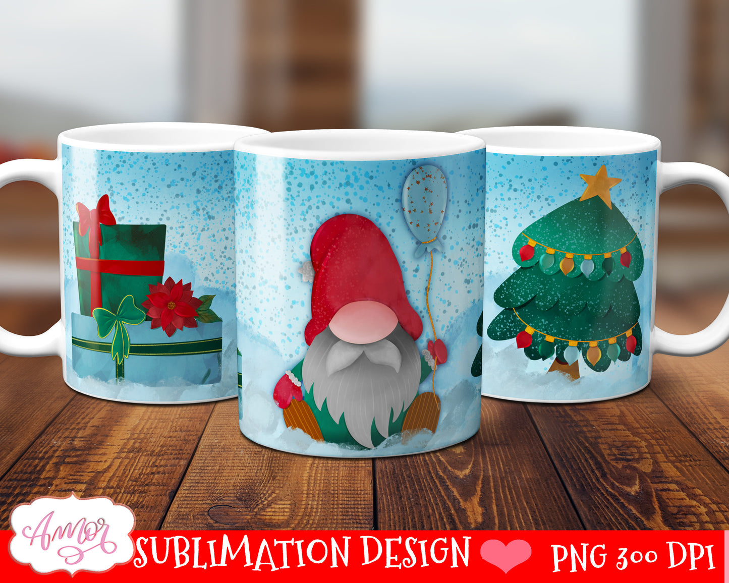 Christmas gnome mug wrap png for sublimation 11oz and 15oz