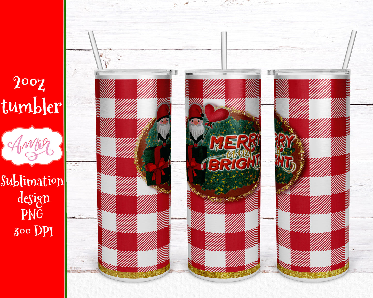 Christmas gnome sublimation design for 20oz skinny tumbler