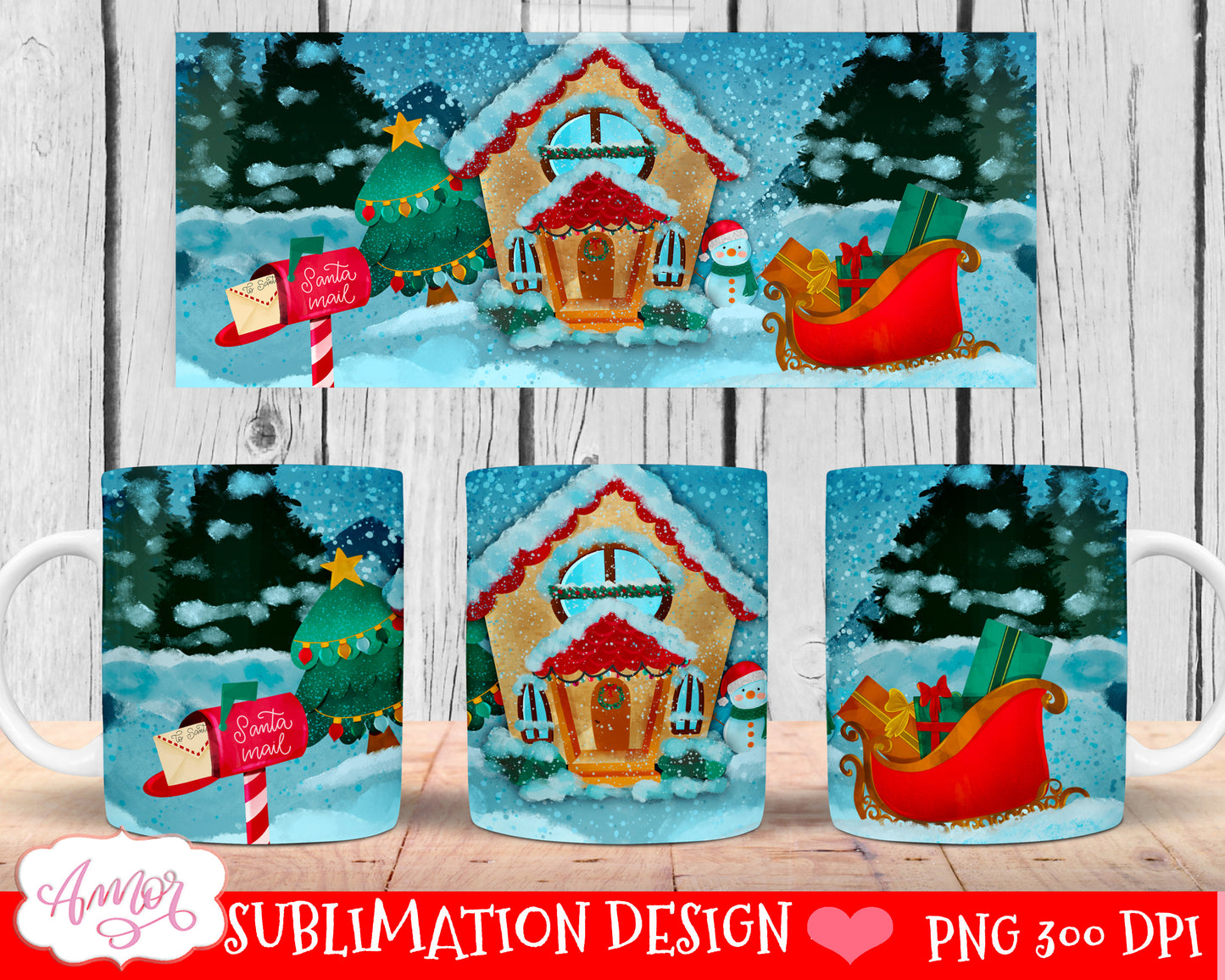 Christmas mug wrap for sublimation 11oz and 15oz mug PNG