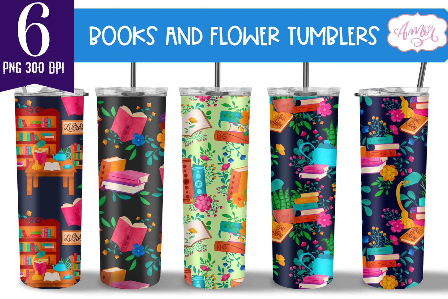 Book lover tumbler wrap bundle png designs for sublimation
