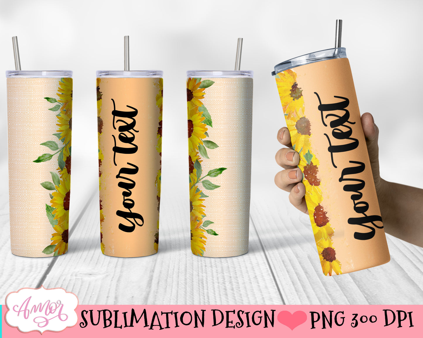 Customizable Tumbler Wrap for Sublimation with sunflowers