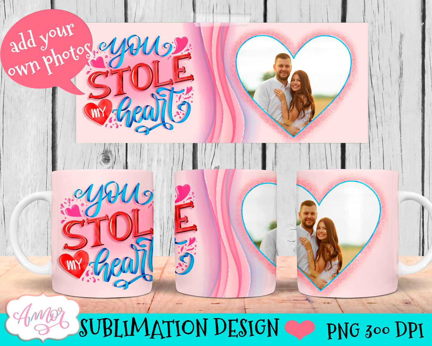 Customizable mug Wrap for Sublimation | Valentines photo mug