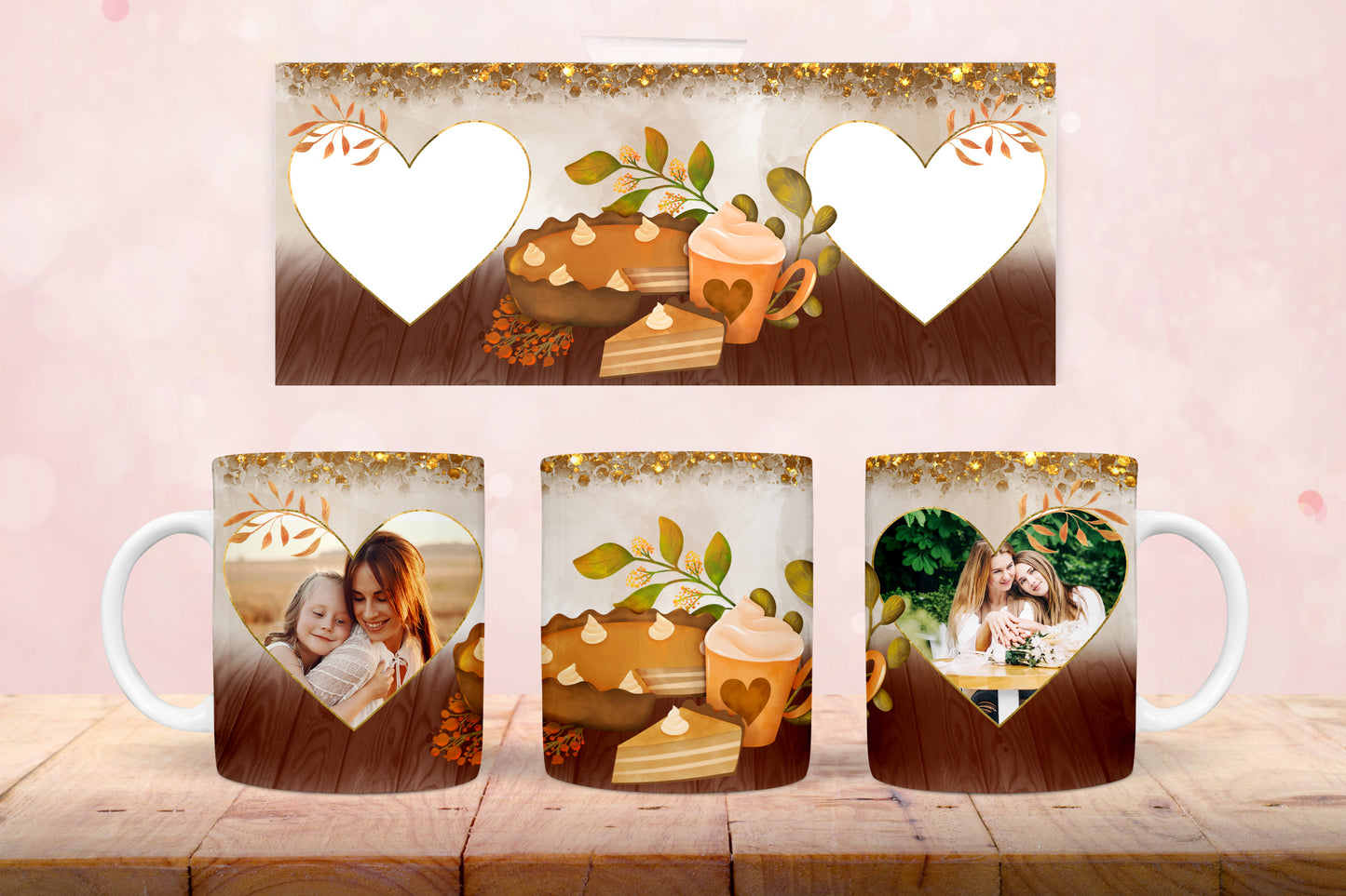 Thanksgiving photo mug wrap for sublimation | 6 fall mug PNG