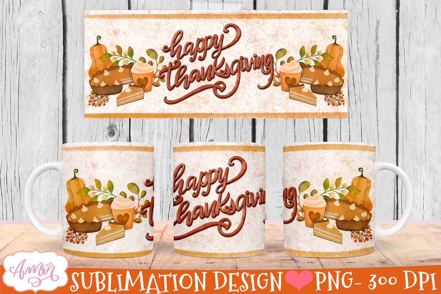 Thansgiving mug wrap for sublimation 11oz and 15oz