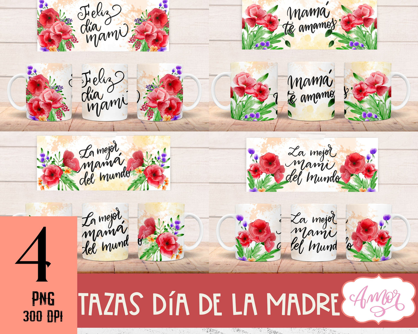 Diseños de taza para el Día de la madre PNG para sublimación