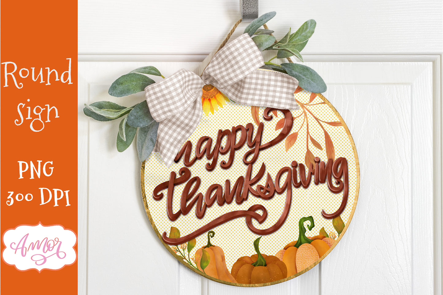 Happy Thanksgiving Round Sign for Sublimation PNG design