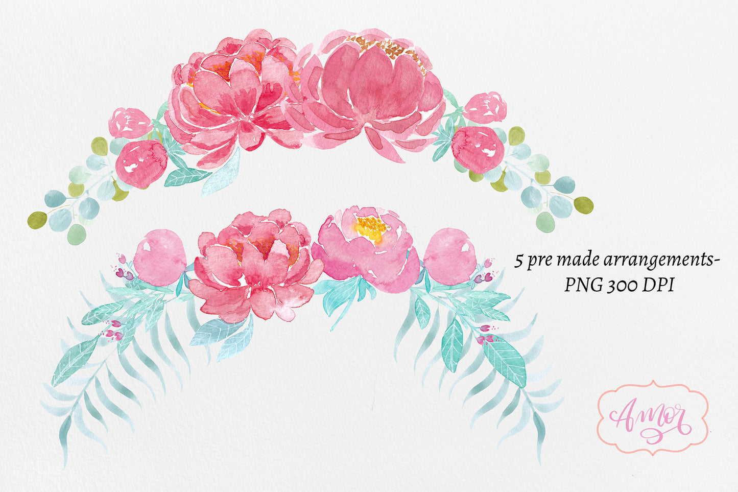 Watercolor Peonies Clipart