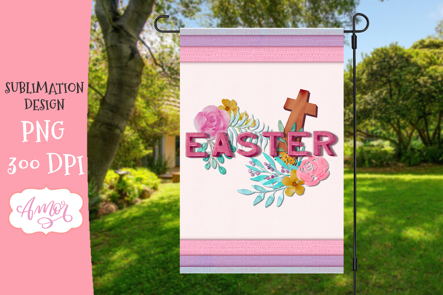 Easter Garden Flag PNG for Sublimation