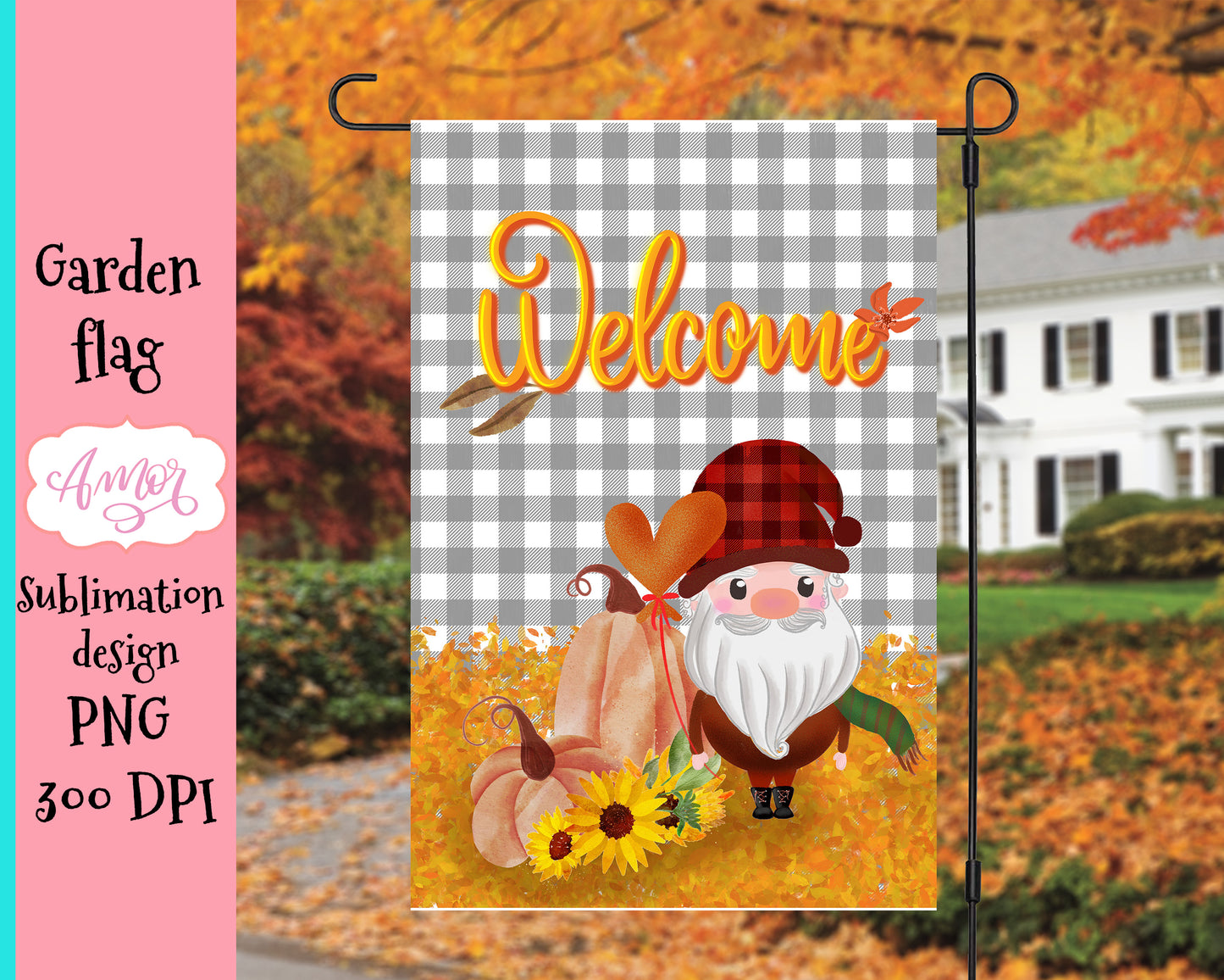 Fall Gnome garden flag PNG