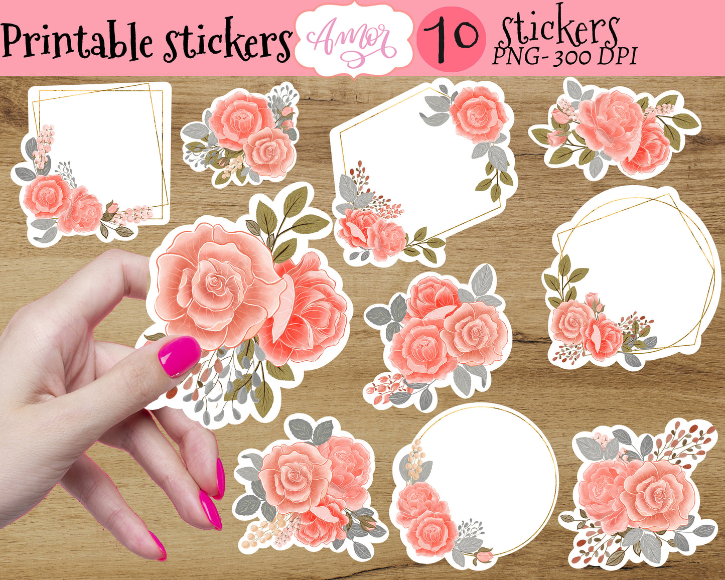 Floral printable stickers for print & cut