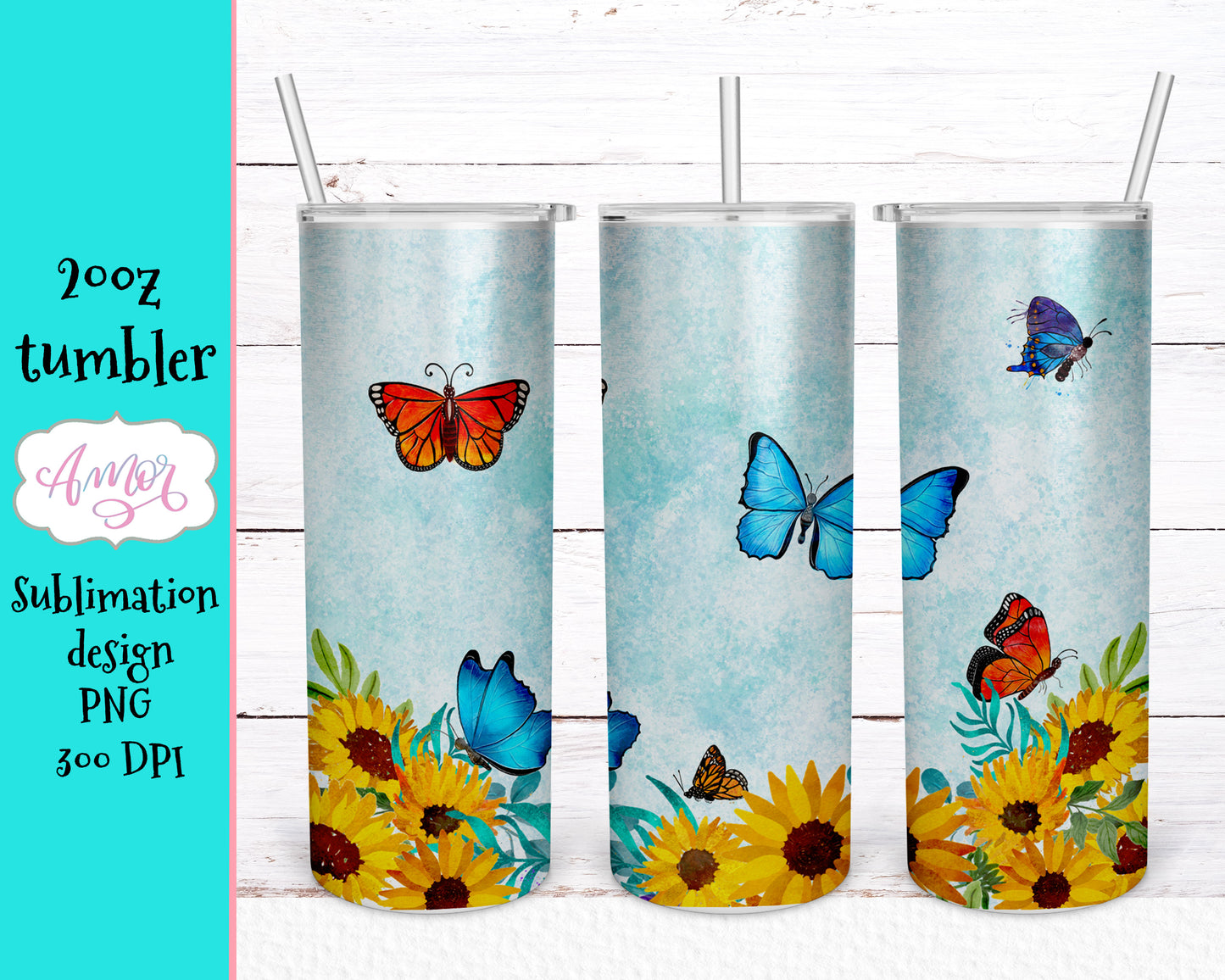 Flowers and Butterflies 20oz Tumbler sublimation design