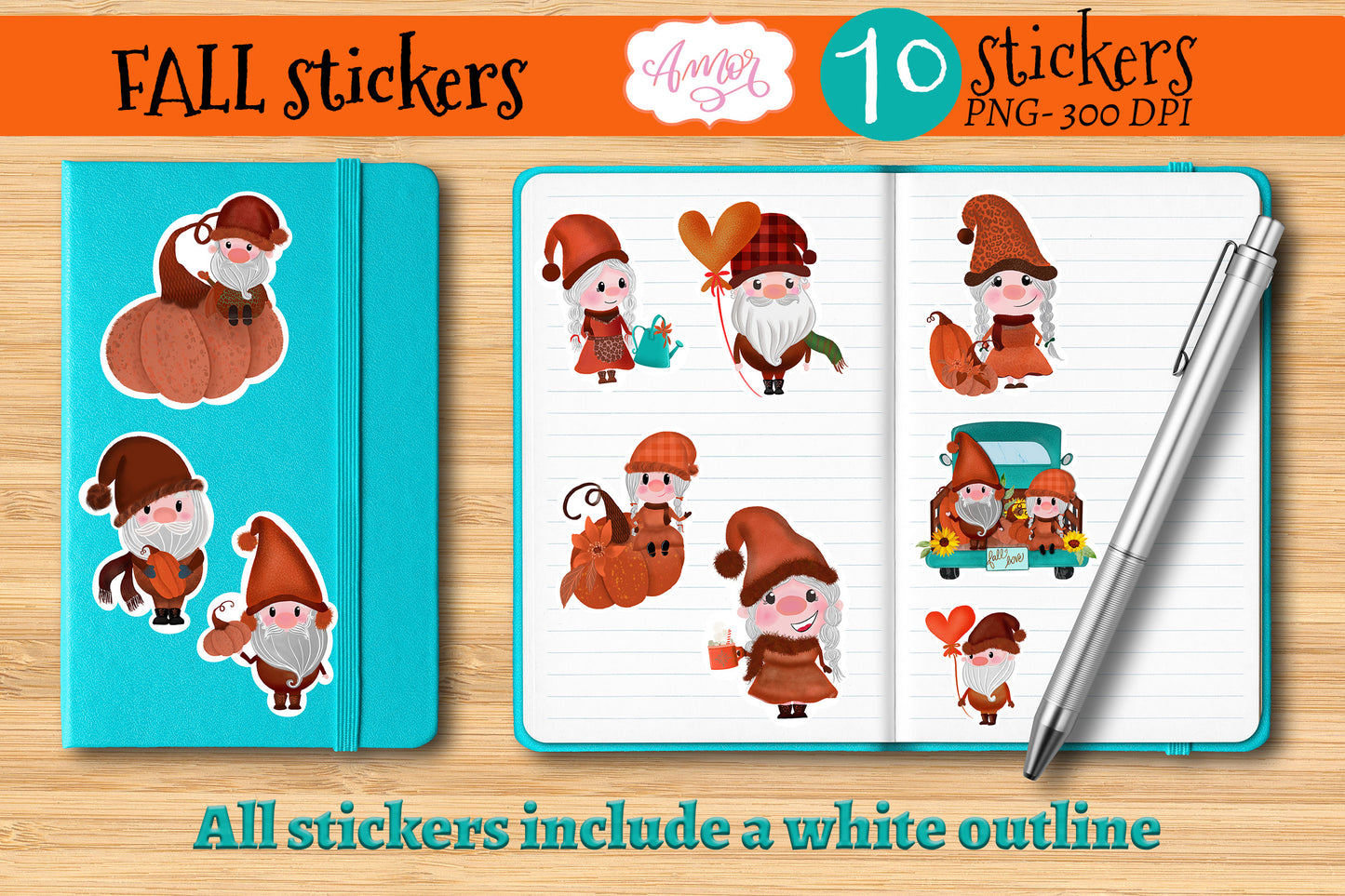 Gnome Fall Printable Stickers for print then cut
