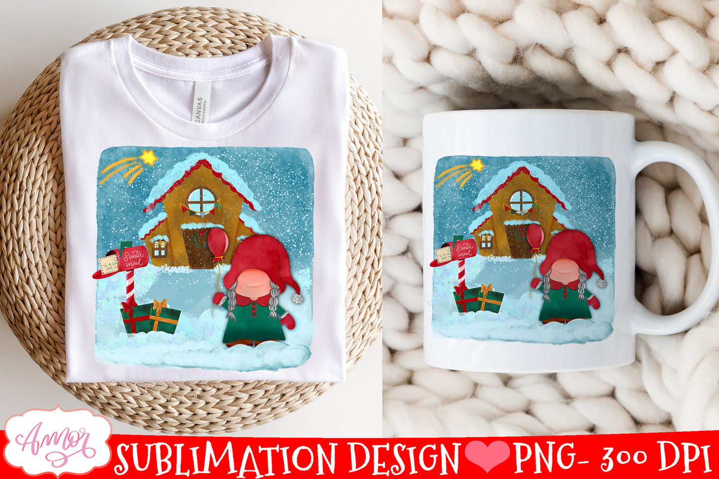 Christmas gnome sublimation PNG White Christmas design
