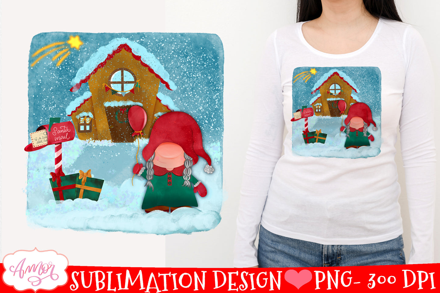 Christmas gnome sublimation PNG White Christmas design