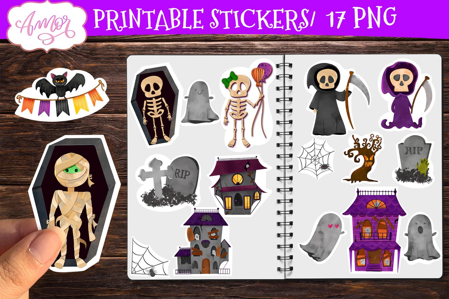 Halloween stickers for print & cut Spooky PNG stickers