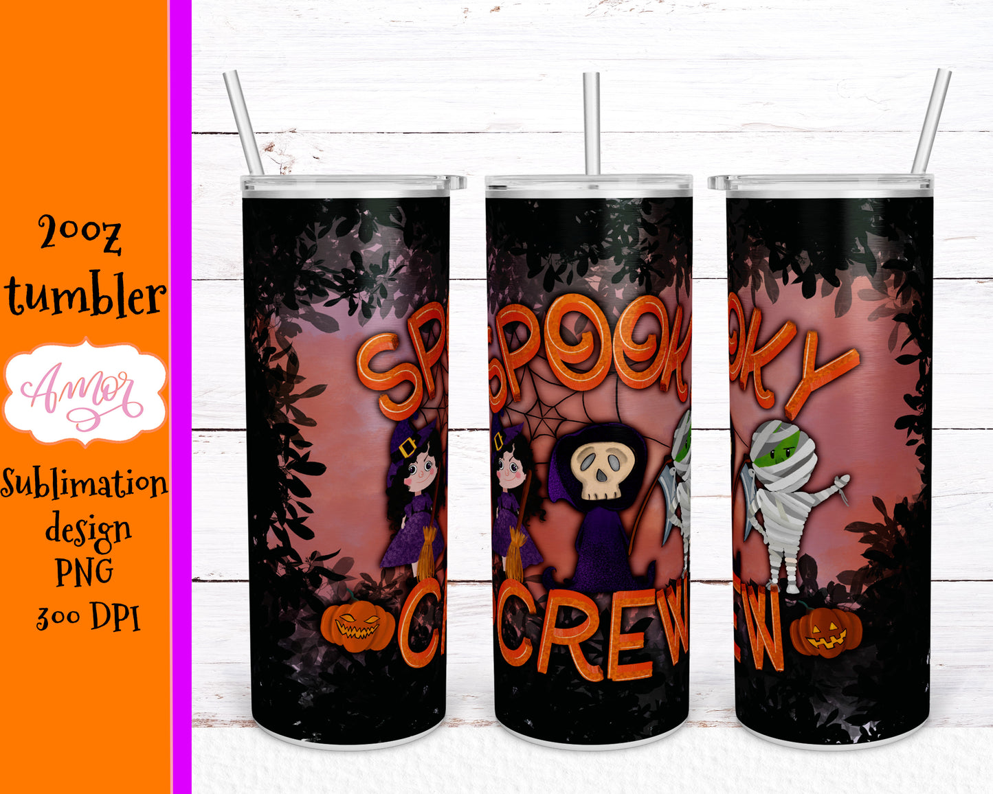 Halloween sublimation design for 20oz skinny tumbler