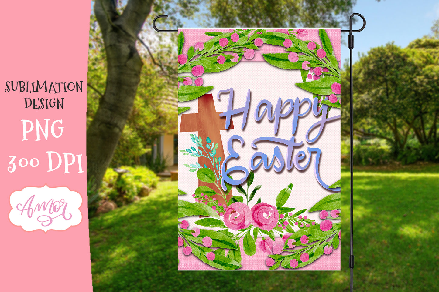 Happy Easter Garden Flag PNG for Sublimation