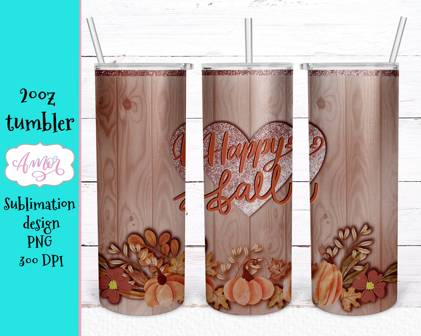Happy Fall 20oz tumbler sublimation design