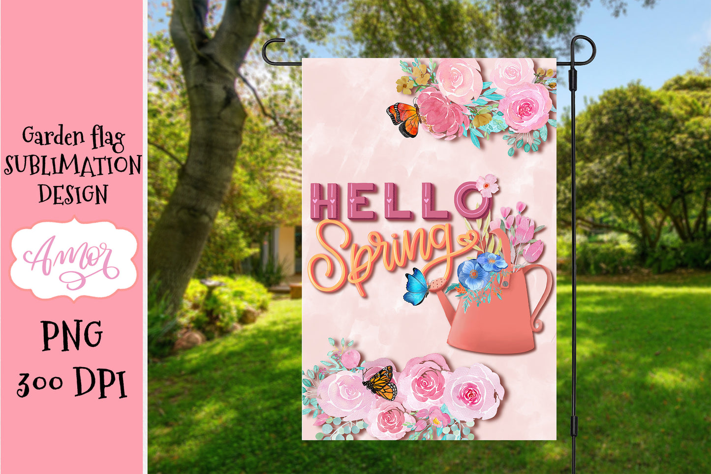 Hello Spring Garden Flag Sublimation Design