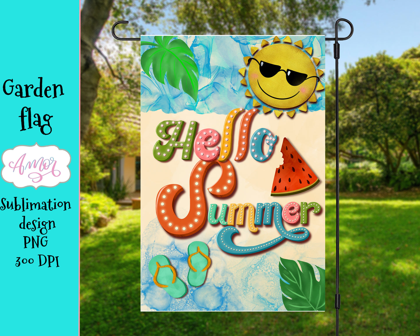 Hello Summer Garden Flag Sublimation Design PNG