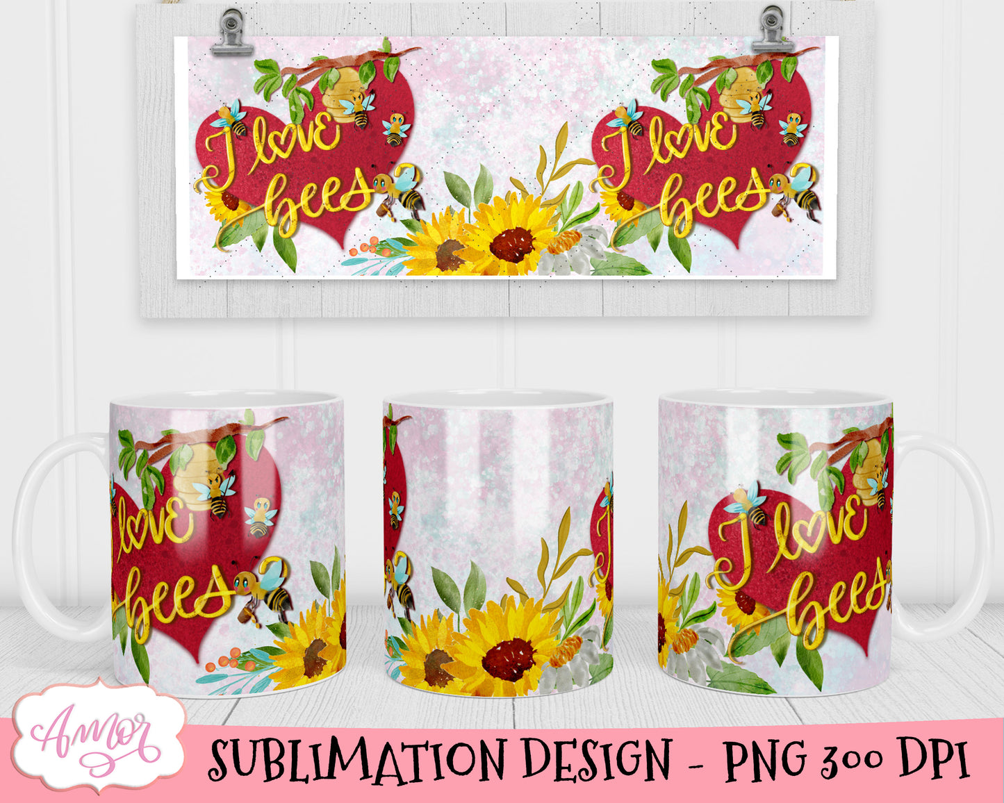 I love bees 11oz mug sublimation graphic