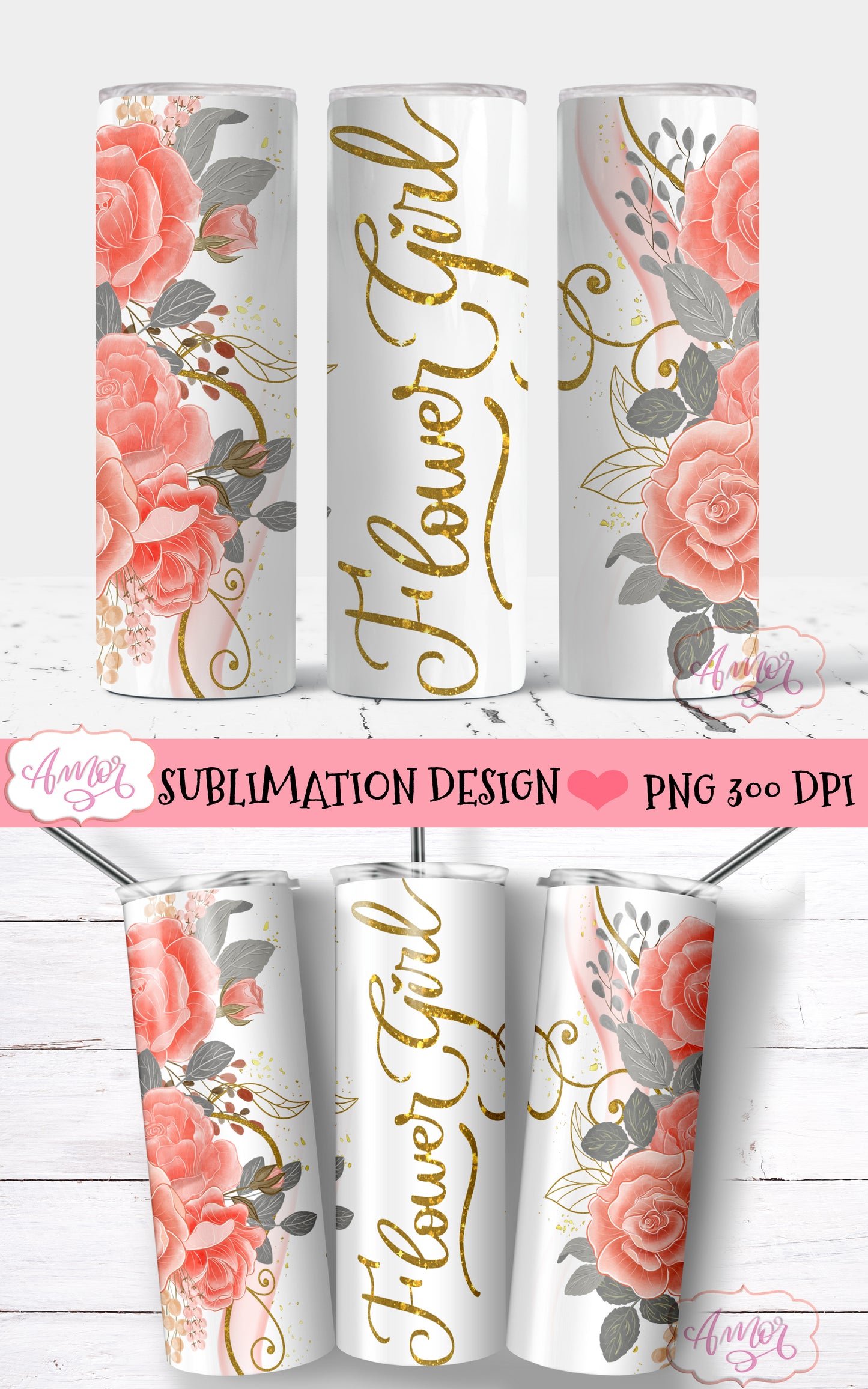 Bridal party tumbler wraps matching designs for sublimation