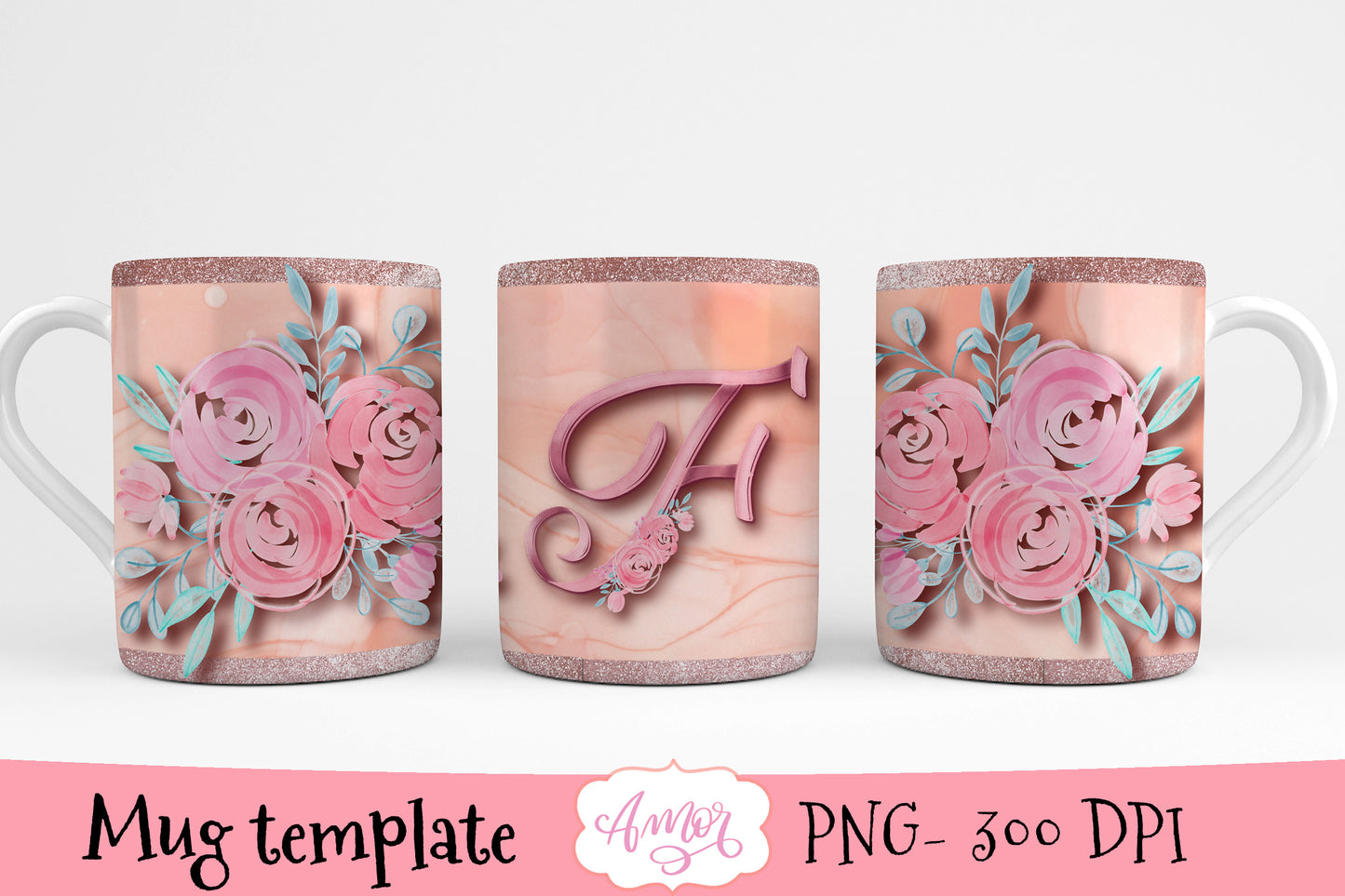 Letter F inital mug template for 11oz Mug Sublimation