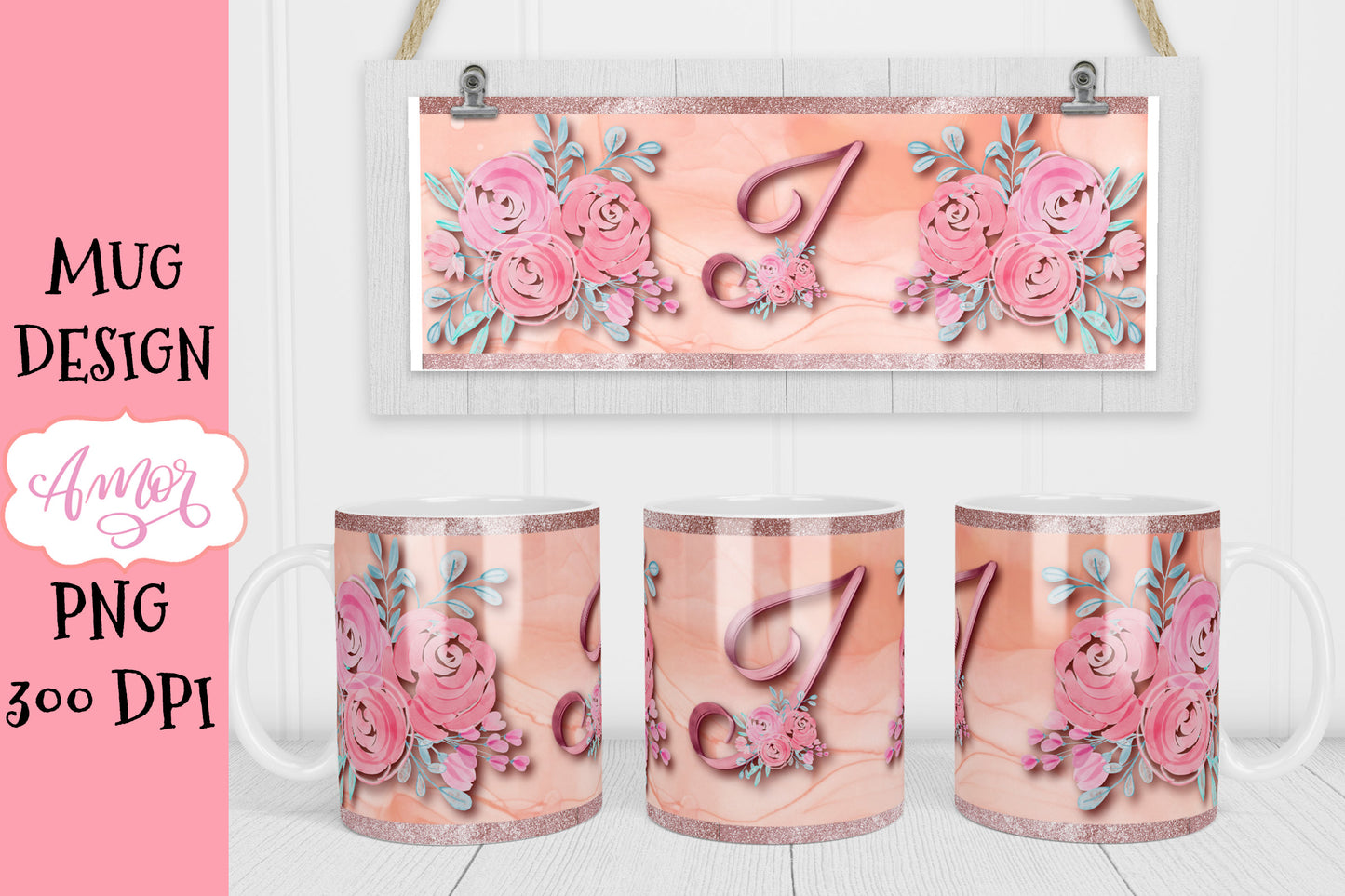 Letter I inital mug template for 11oz Mug Sublimation