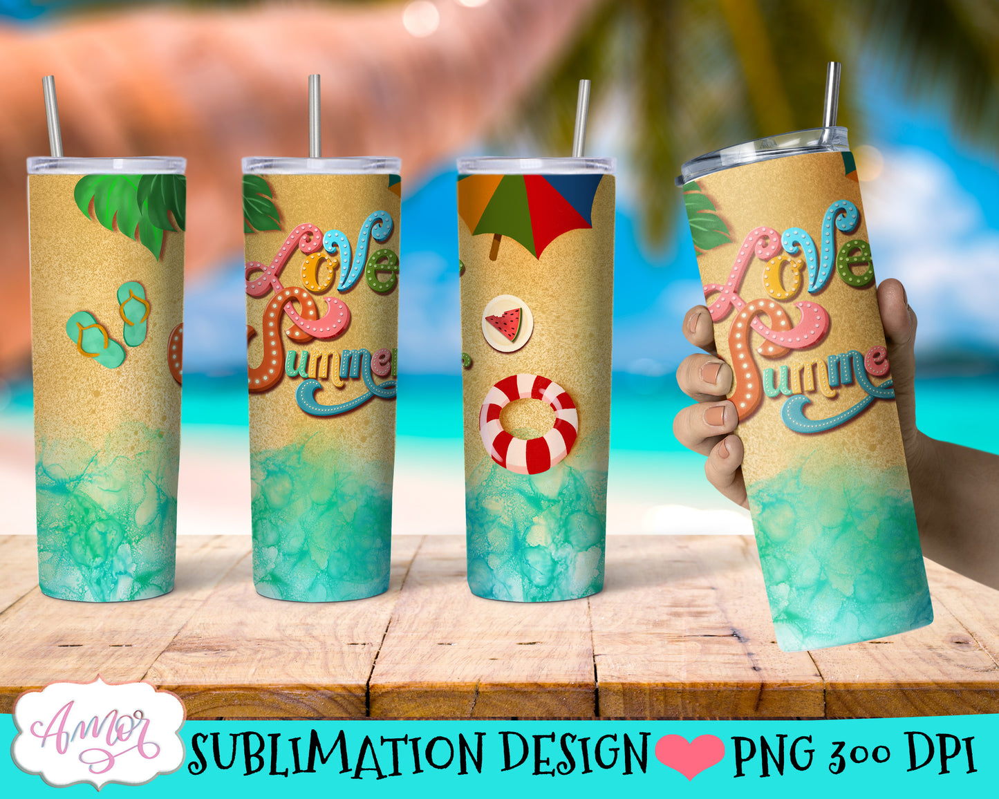 Love Summer tumbler PNG for sublimation