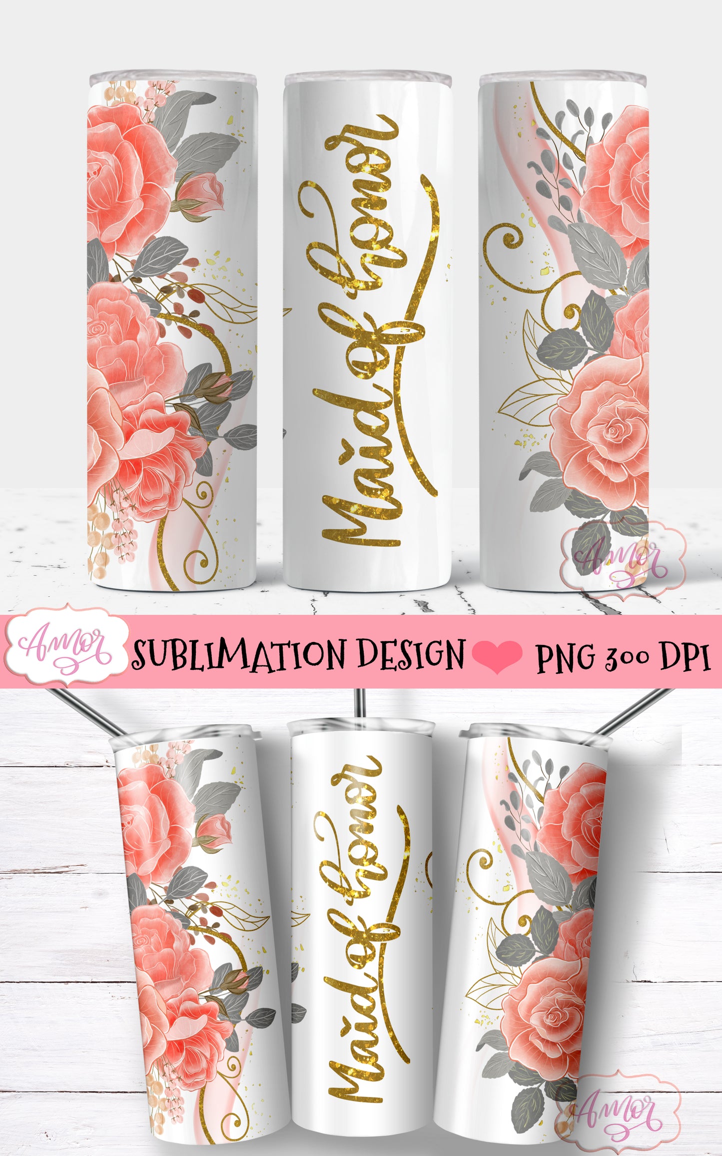 Bridal party tumbler wraps matching designs for sublimation