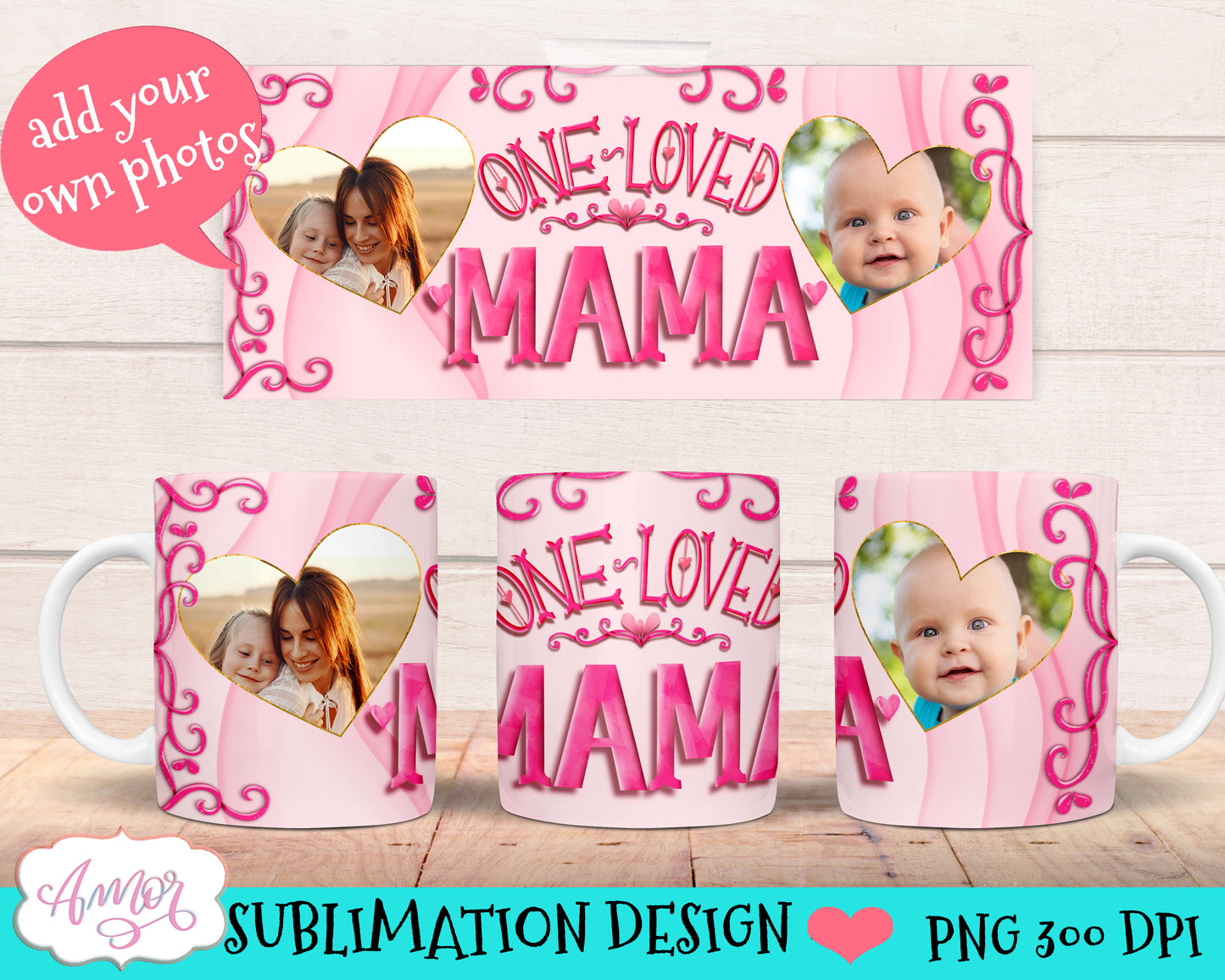 Mama photo mug Wrap for Sublimation | Mothers day mug PNG