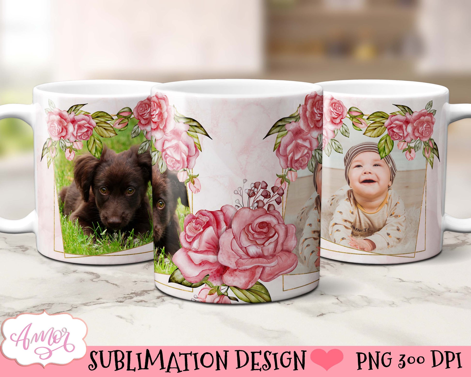 Floral photo mug sublimation Bundle
