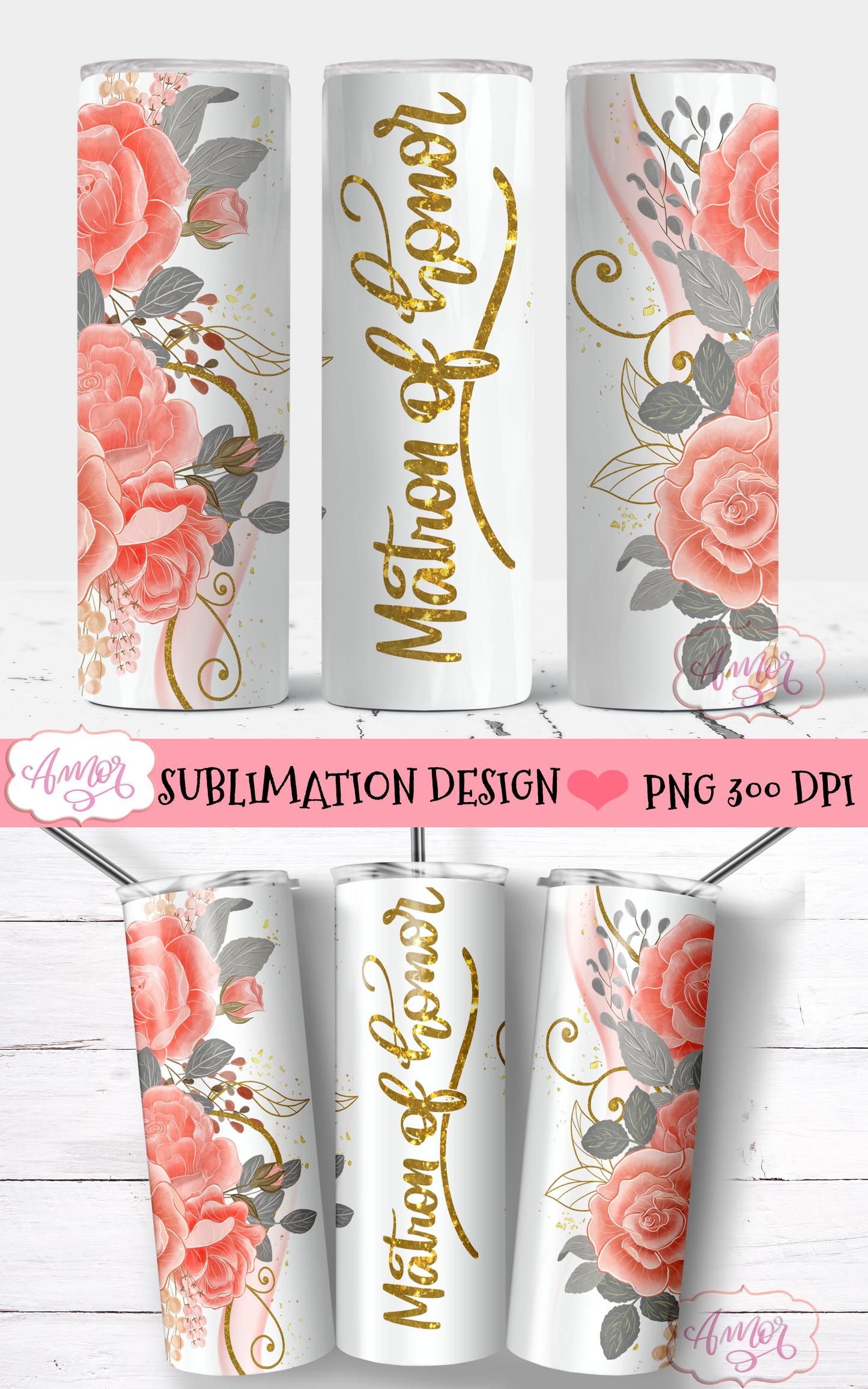 Bridal party tumbler wraps matching designs for sublimation