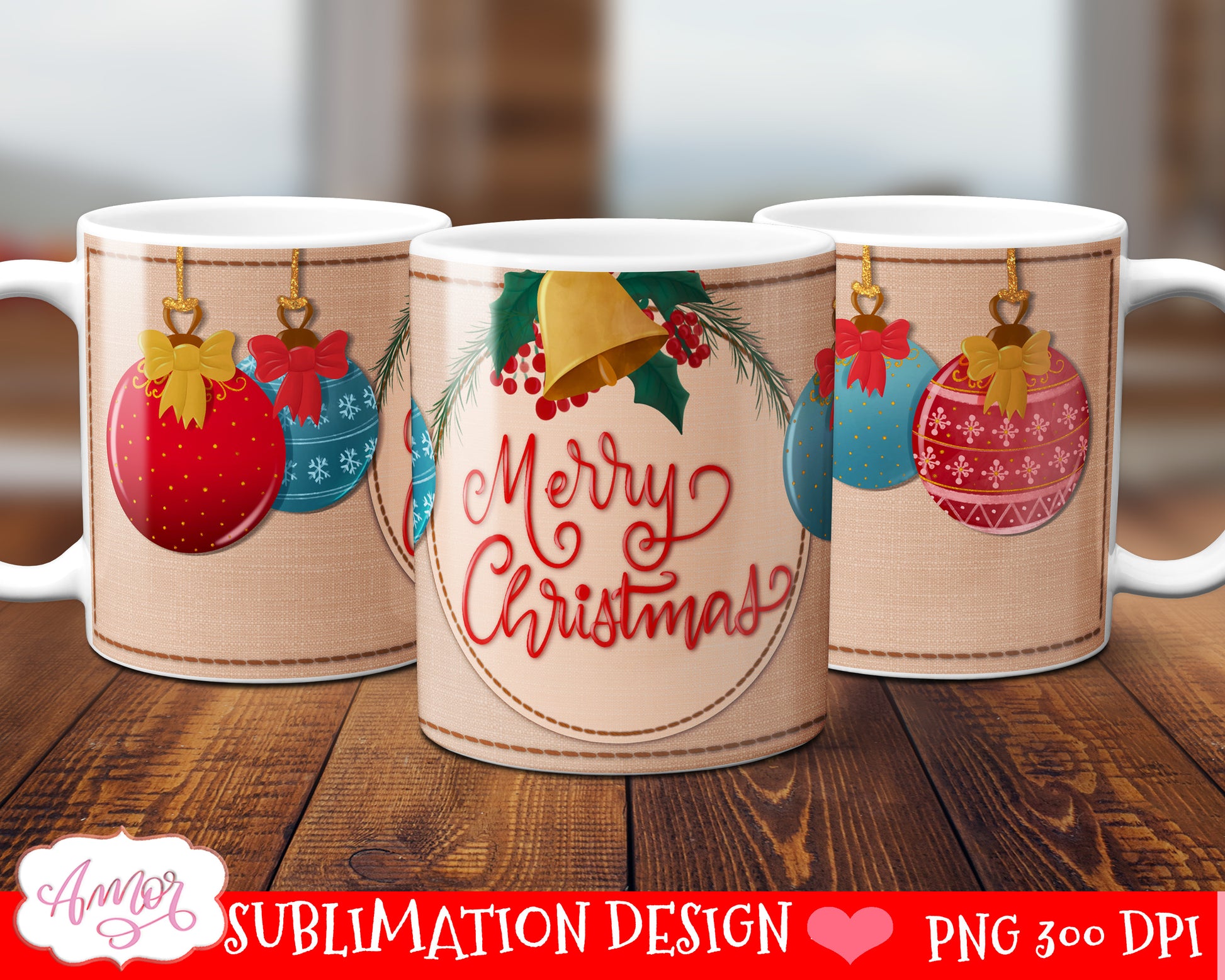 Merry Christmas mug wrap for sublimation 11oz and 15oz PNG