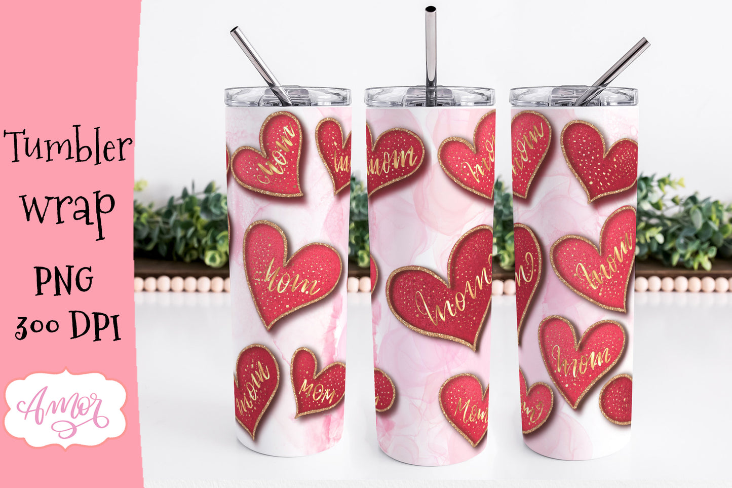 Mom Hearts Tumbler Wrap for Sublimation